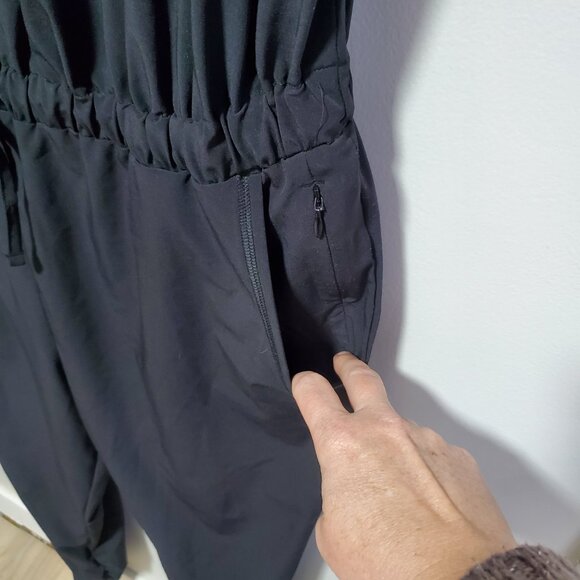 PRANA Railay Jumpsuit Tie Waist Zip Neck Stretch Relaxed Fit Black Women's Large - Picture 6 of 16